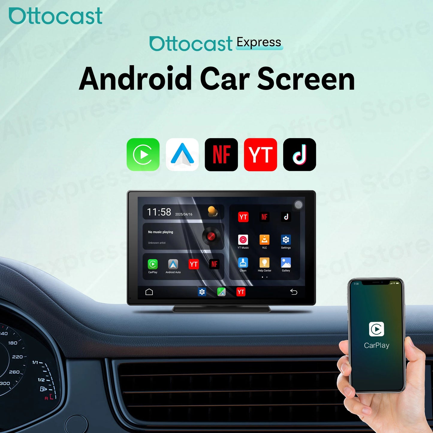 OTTOCAST Express 9" Wireless CarPlay Android Car Display