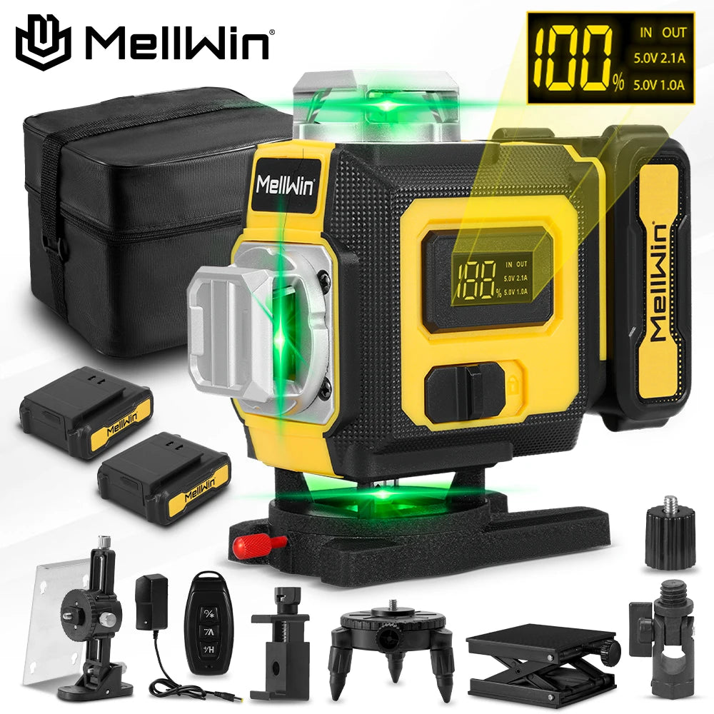 MELLWIN 16 Lines Laser Level APP Remote Control Selfleveling 360 Horizontal & Vertical Laser level With 6Ah Big Li-ion Battery - Limetastore