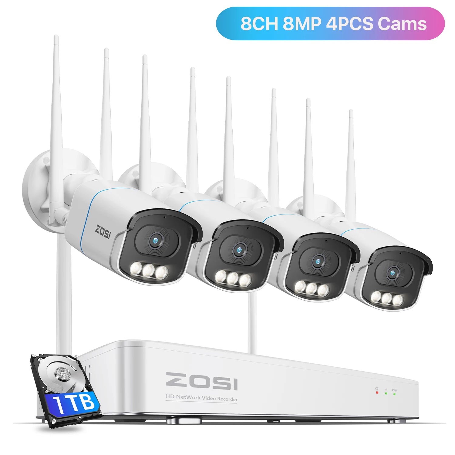 ZOSI 4K WiFi 6 Security Camera System – Aurora Lux True Color Night Vision, 8CH 8MP NVR with 8MP/5MP
