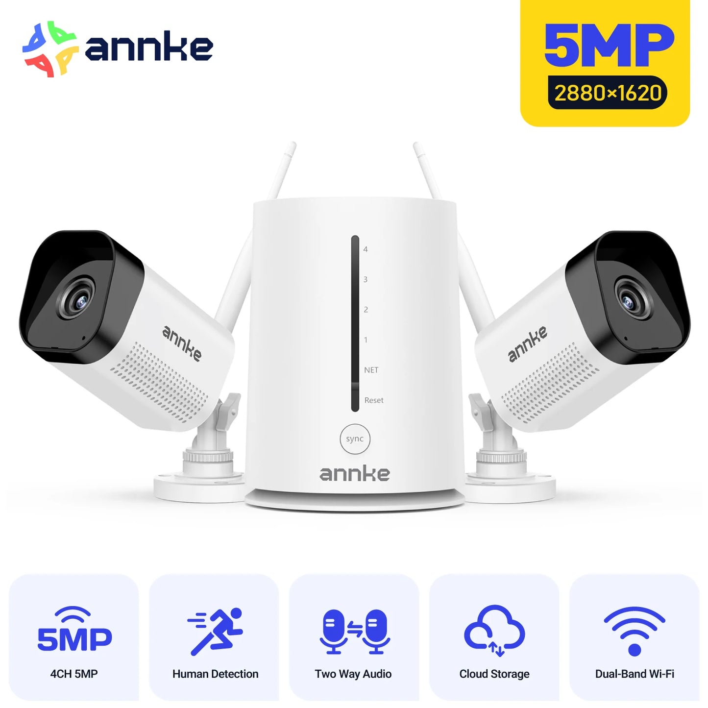 ANNKE 3MP/5MP Wireless CCTV System | 4CH NVR, Night Vision, IP66 Outdoor Cameras