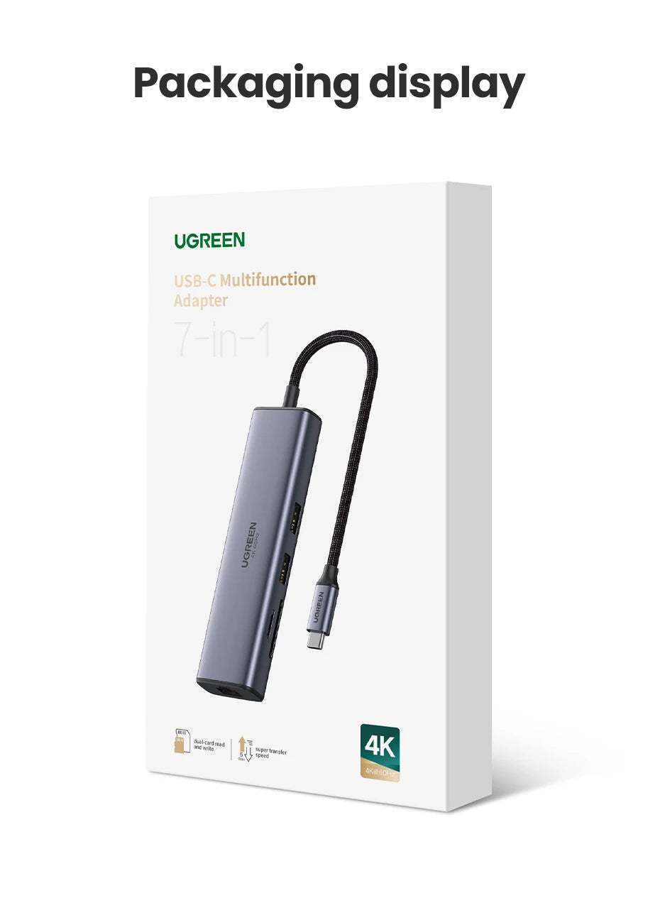 UGREEN 7‑in‑1 USB‑C Hub with 4K60Hz HDMI, SD/TF Card Readers, USB 3.0 5Gbps, PD100W – Multiport