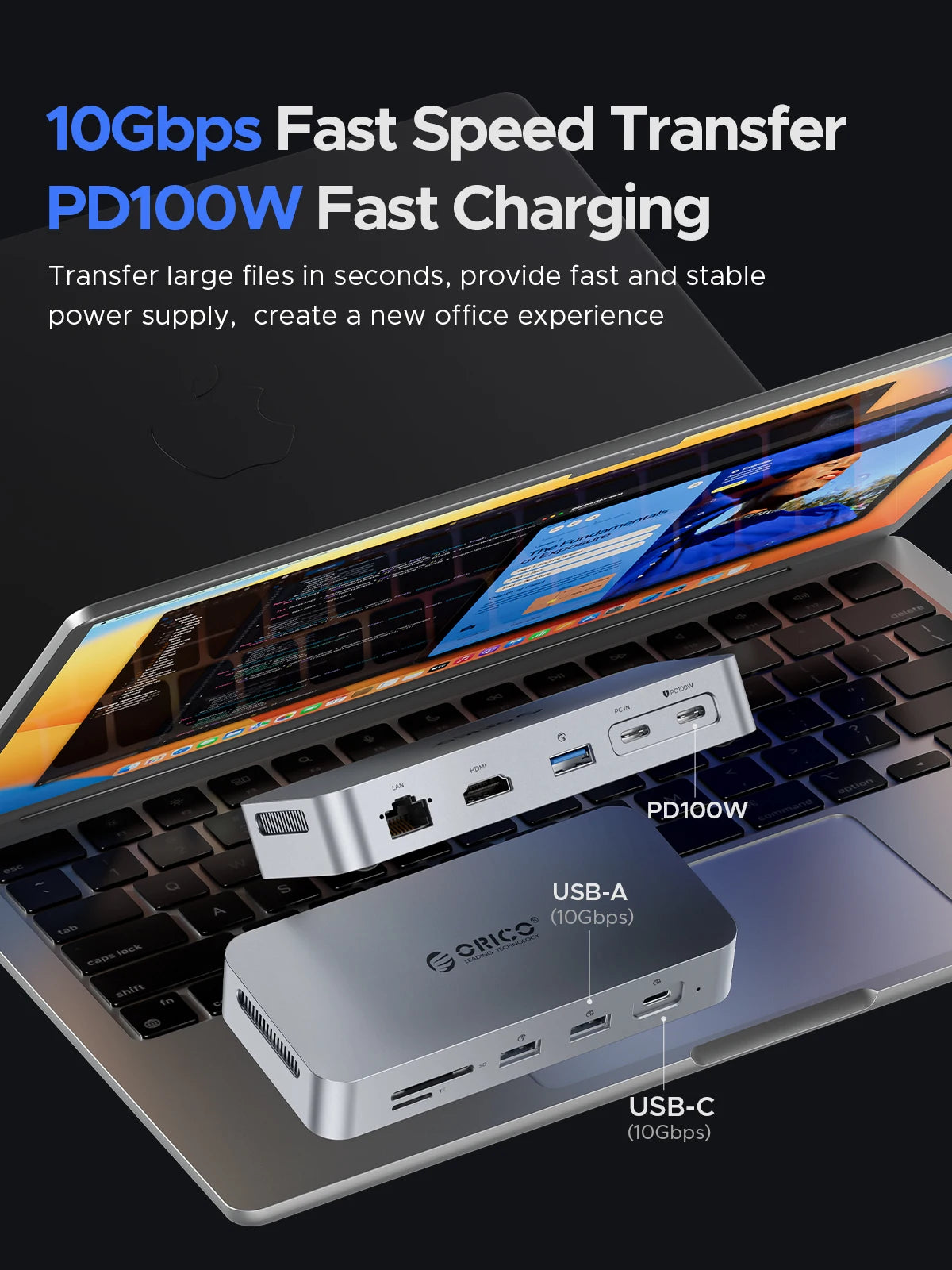 ORICO DataLink PSSD 2TB External SSD Docking Station with USB‑C 10Gbps, 4K60Hz HDMI