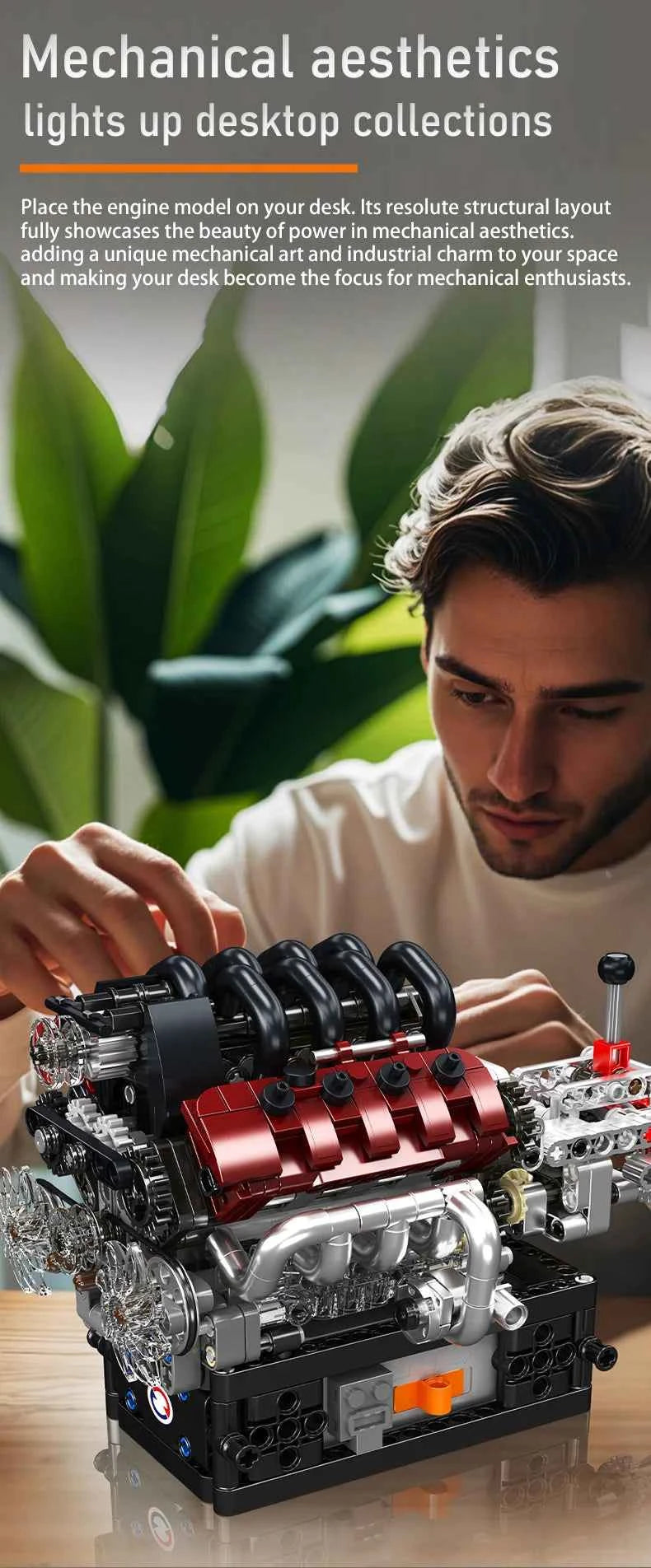 Mould King 10227 Motorized V8 Engine & Transmission Building Set - Limetastore