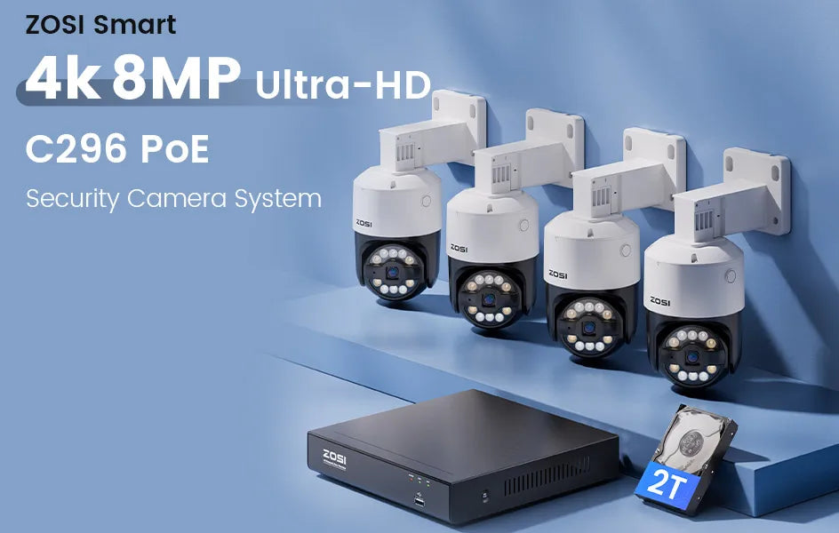 ZOSI 8MP PTZ PoE Security Camera System – 4K AI Face/Person/Vehicle Detection