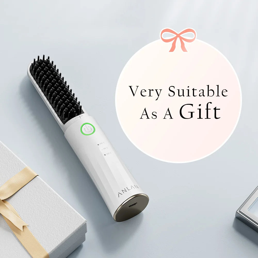 ANLAN Cordless Hair Straightener Brush | Ceramic, Negative Ions, Anti‑Scald, Portable