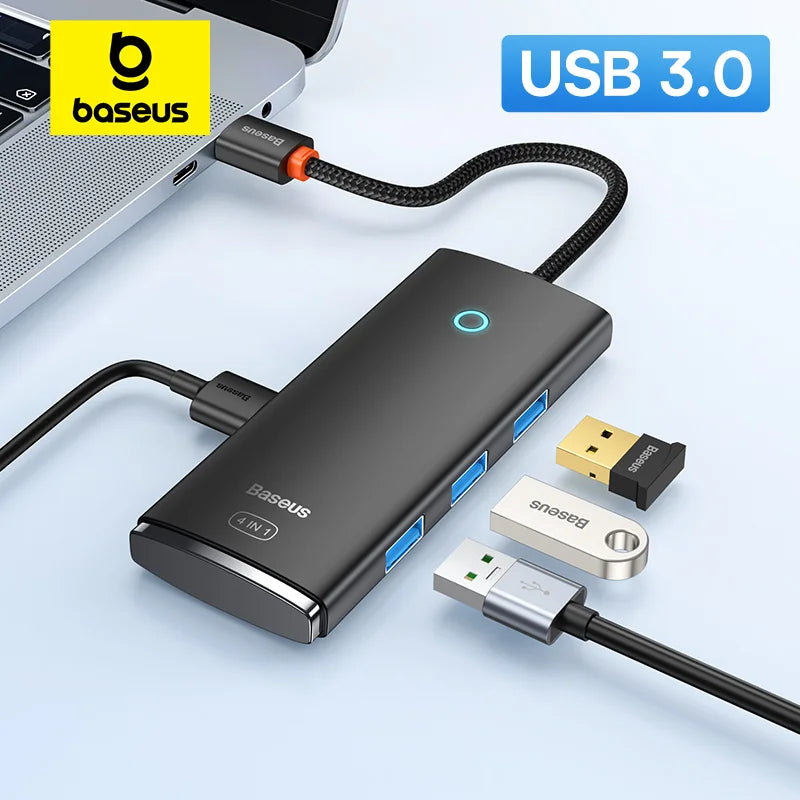 Baseus 4‑in‑1 USB‑C Hub | Type‑C to 4× USB 3.0 5Gbps Splitter Adapter for Laptop & PC