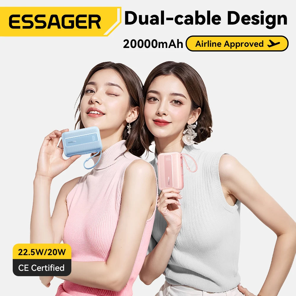 ESSAGER Mini Power Bank 20000mAh with Cables 22.5W PD