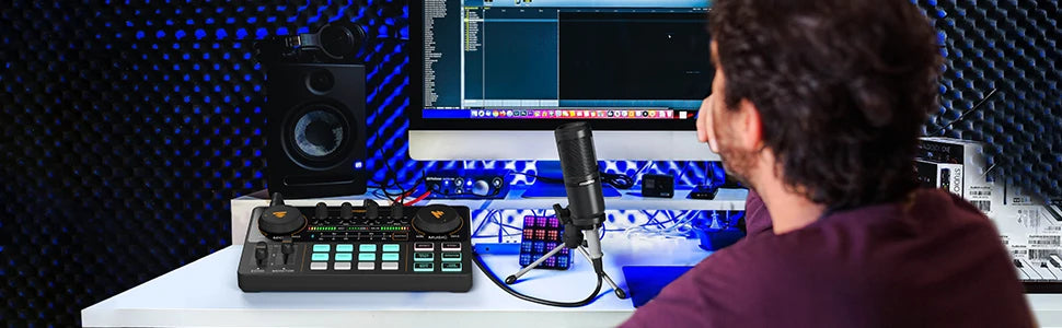 MaonoCaster AM200‑S1 – All‑in‑One Podcast Studio Audio Interface | Sound Card + Microphone Kit for Live Streaming, Recording, YouTube, PC & Phone