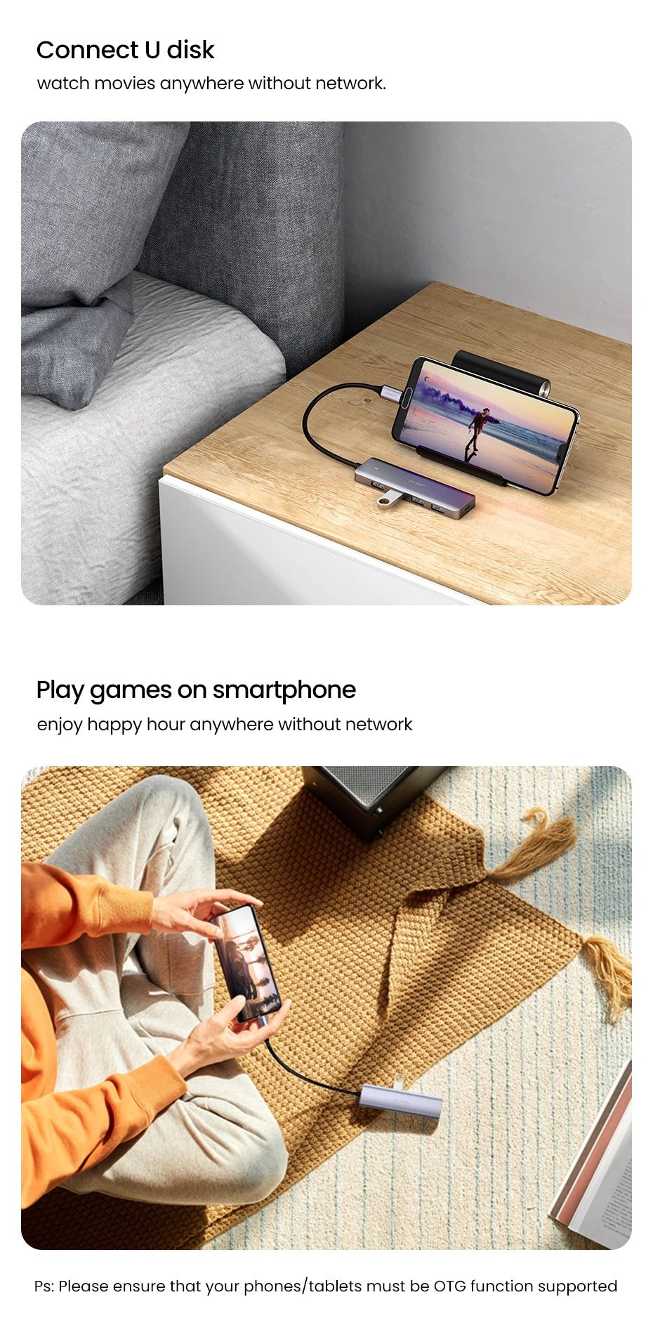 UGREEN USB‑C to USB 3.0 Hub | 4‑Port High‑Speed Splitter for MacBook, iPad & Samsung
