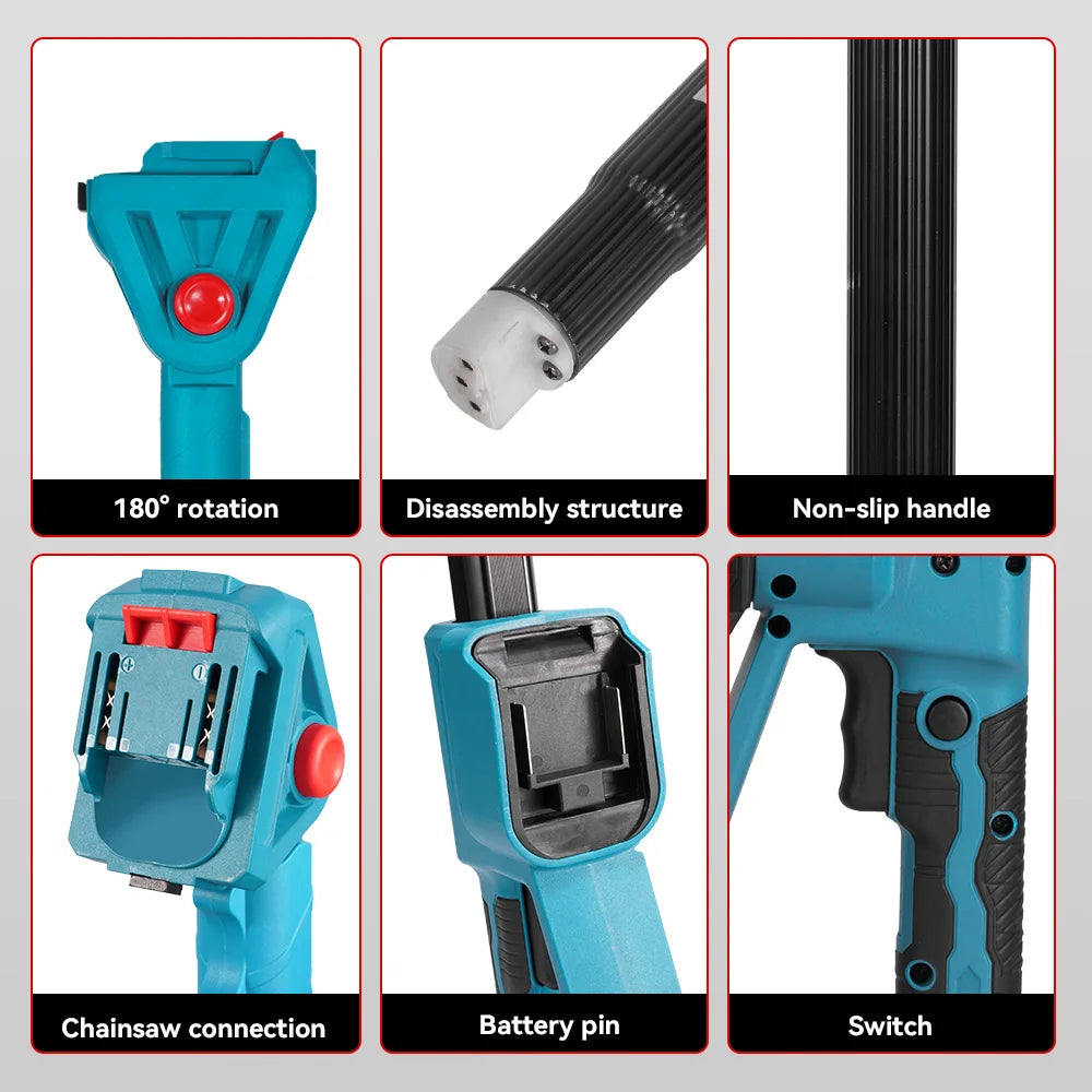 ONEVAN 8Inch Brushless Telescoping Pole Electric Chainsaw 40CM High Branch Saw Garden Pruning Tool For Makita 18V Battery Pin