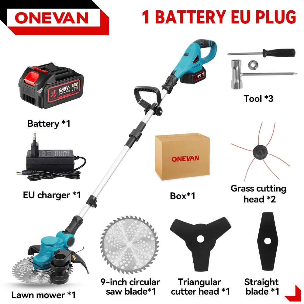 ONEVAN 9" Brushless 4000W 36,000 RPM Cordless Grass Trimmer | Foldable Lawn Mower Cutter