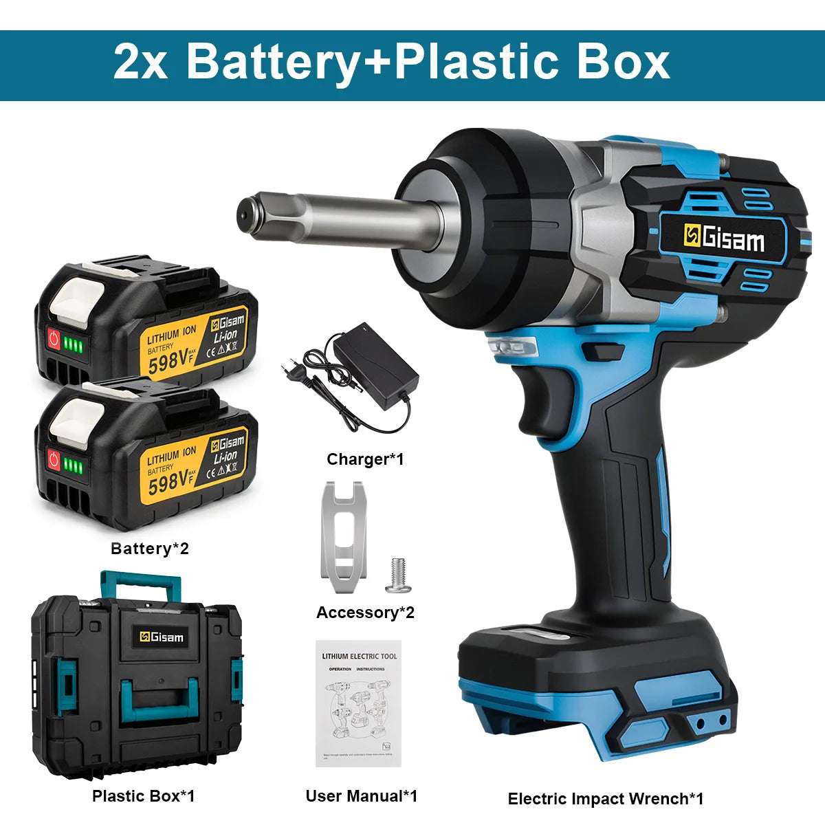 Gisam 2800N.m Brushless Extended Anvil Impact Wrench 1/2"