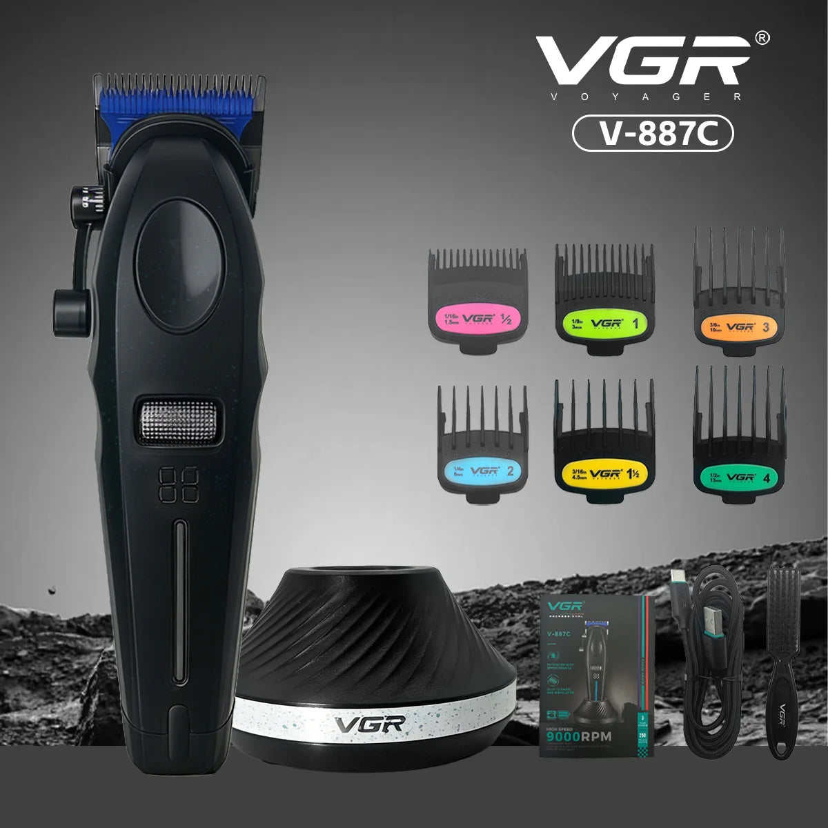 VGR Hair Trimmer Professional Hair Clipper Cordless Hair Cutting Machine Electric Barber Digital Display Trimmer for Men V-887