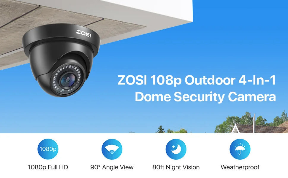 ZOSI 1080p Outdoor Security Camera – Waterproof AHD/TVI/CVI/CVBS 4‑in‑1 Surveillance Camera