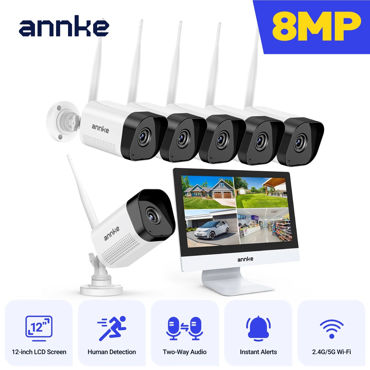 ANNKE 8MP 4K Wireless CCTV System | 10CH NVR, Dual‑Band WiFi, Two‑Way Audio, IR Night Vision