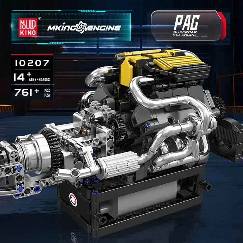 Mould King 10207 Motorized PAG Supercar V12 Engine Building Set - Limetastore