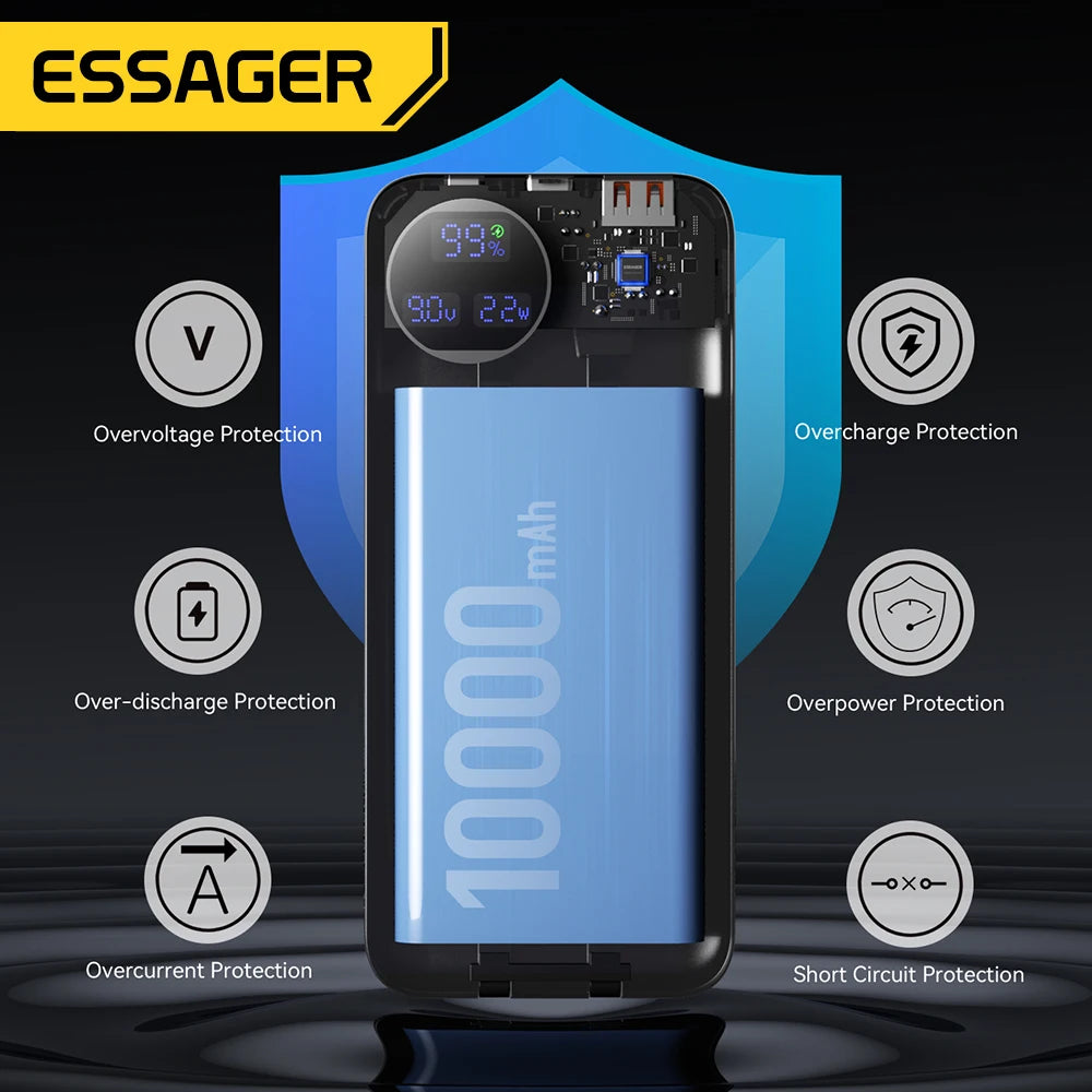 ESSAGER 22.5W Power Bank 20000mAh with Two Built-in Cables