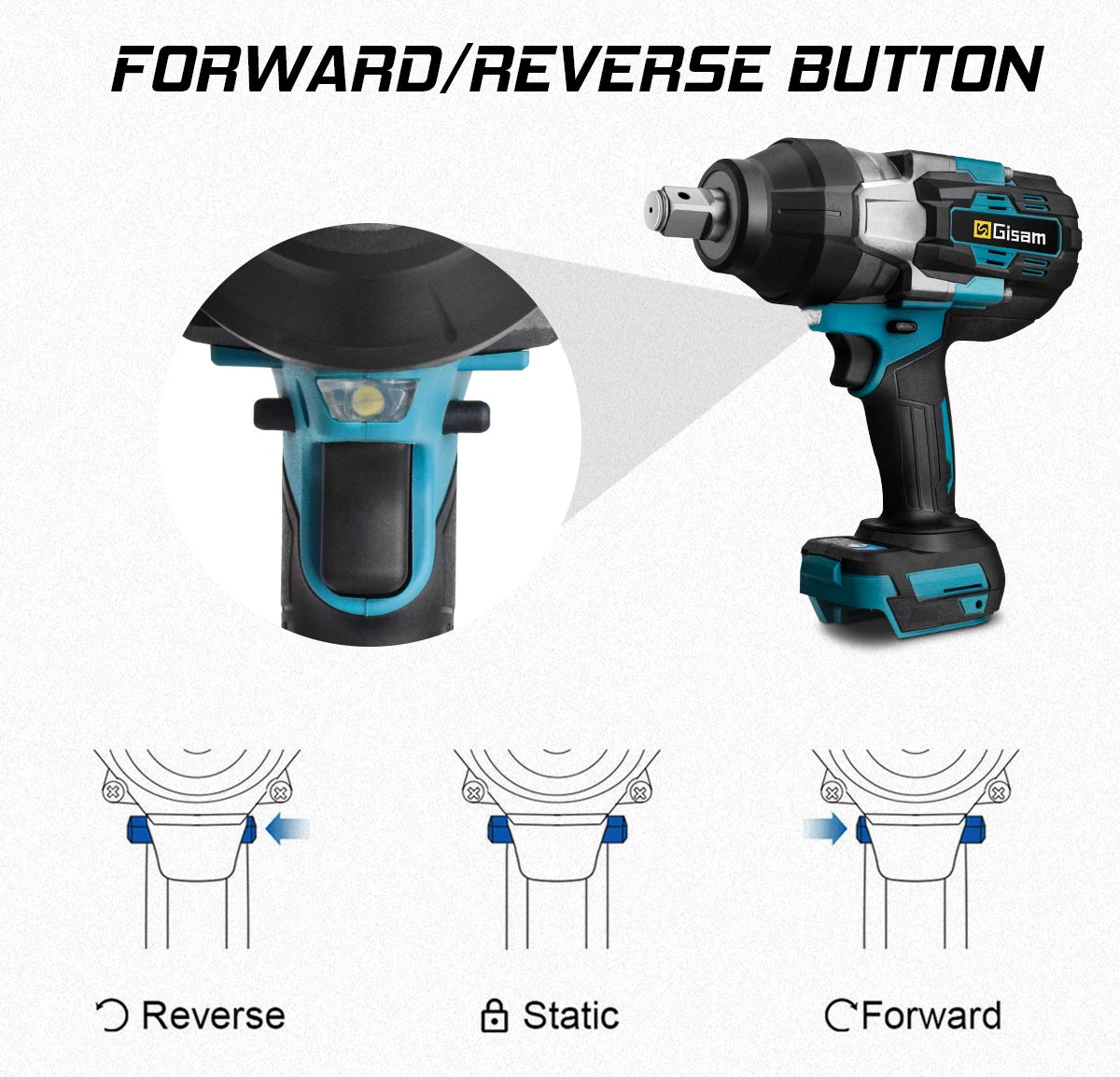 Gisam 3100N.M Torque Brushless Electric Impact Wrench 3/4 inch Cordless Electric Wrench Power Tool Compatible Makita 18V Battery