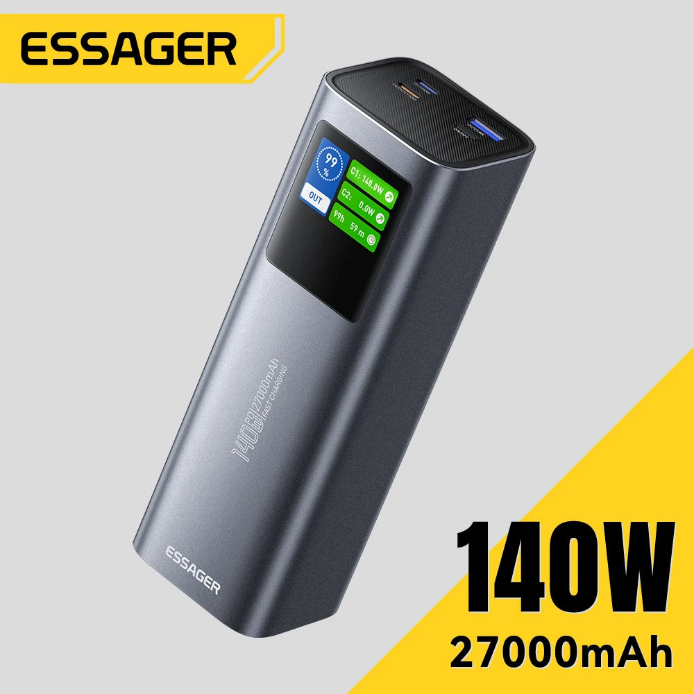 ESSAGER 140W USB-C Power Bank 27000mAh PD3.1 with Digital Display – Super Fast Charging