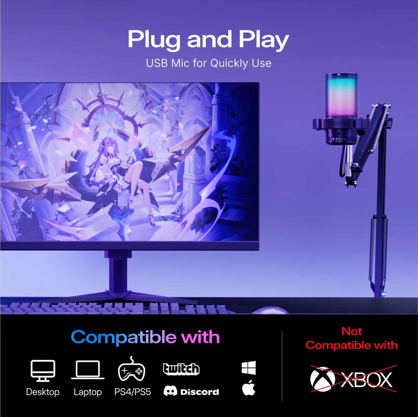 Maono DGM20S – USB Gaming Condenser Microphone | Noise Cancellation, RGB Lights, Mute & Zero‑Latency Monitoring for Streaming & Podcasting