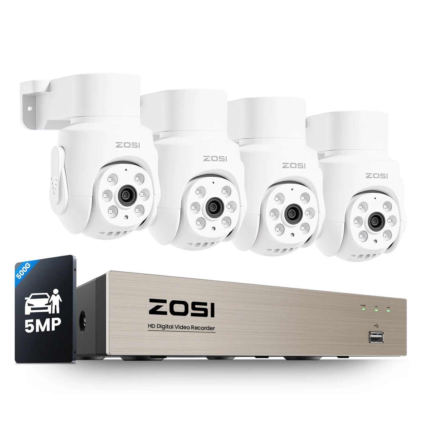 ZOSI 5MP 360° Pan‑Tilt Wired Security Camera System – 8CH H.265+ DVR with 5MP/2MP Indoor & Outdoor