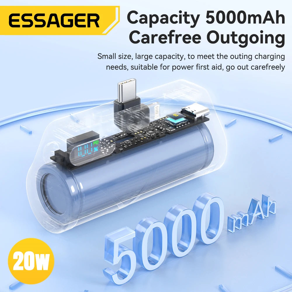 ESSAGER Mini Capsule Power Bank 5000mAh 20W PD Fast Charging