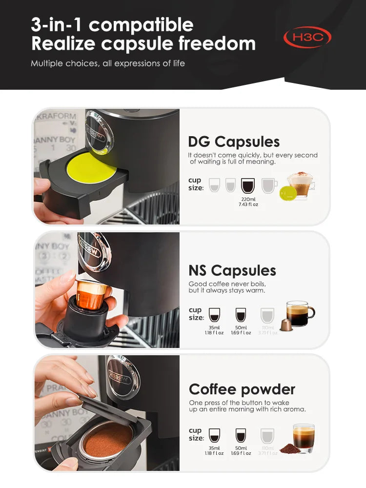 HiBREW H3C – 3‑in‑1 Multi‑Capsule Coffee Machine | Hot & Cold Brewing | Compatible with DG