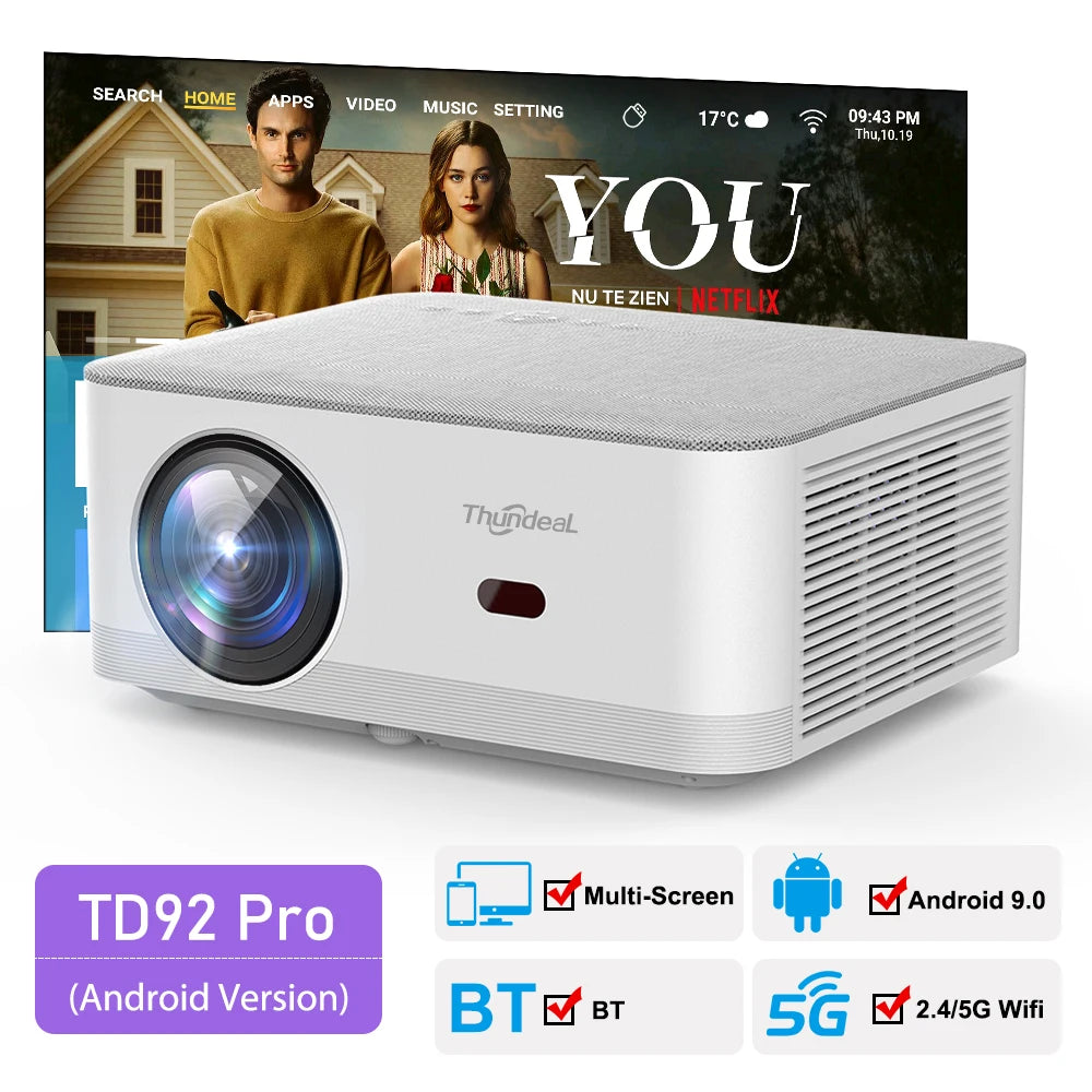ThundeaL TD92 Pro Smart Mini Projector – Native 1080P, 4K Support, Ultra-Fast 5G