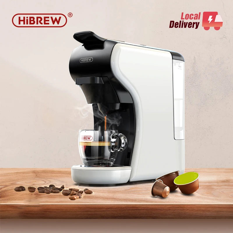 HiBREW 4-v-1 avtomatski kavni aparat na kapsule – penilnik vročega in hladnega mleka | združljiv z Nespresso, Dolce Gusto, mleto kavo