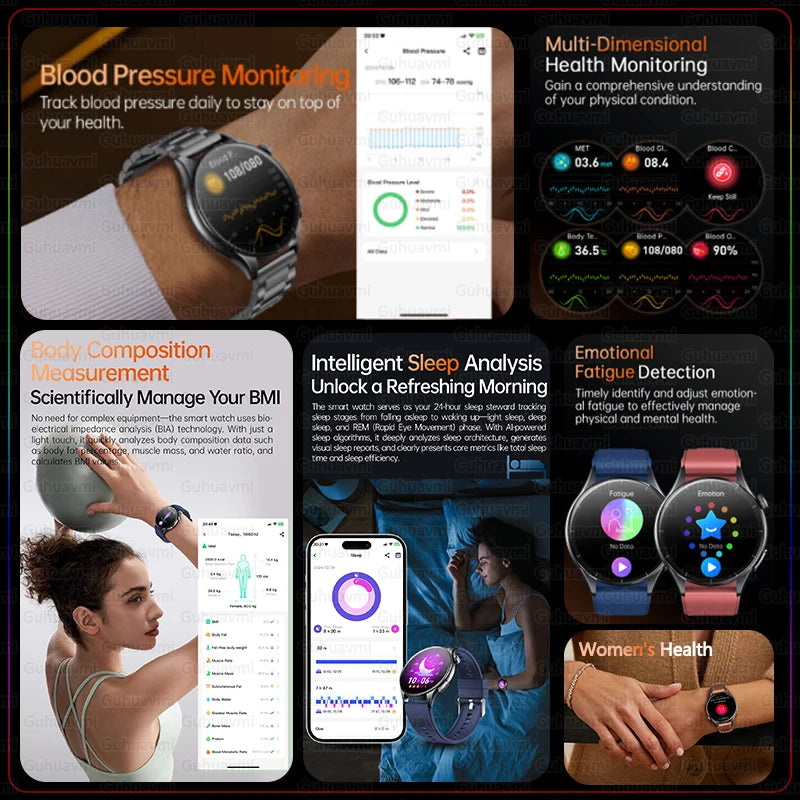2025 New BMI Body Fat Blood Analysis Health Smartwatch NFC Bluetooth Call Smart Watch Led Flashlight Outdoor Sports Clock's Men - Limetastore
