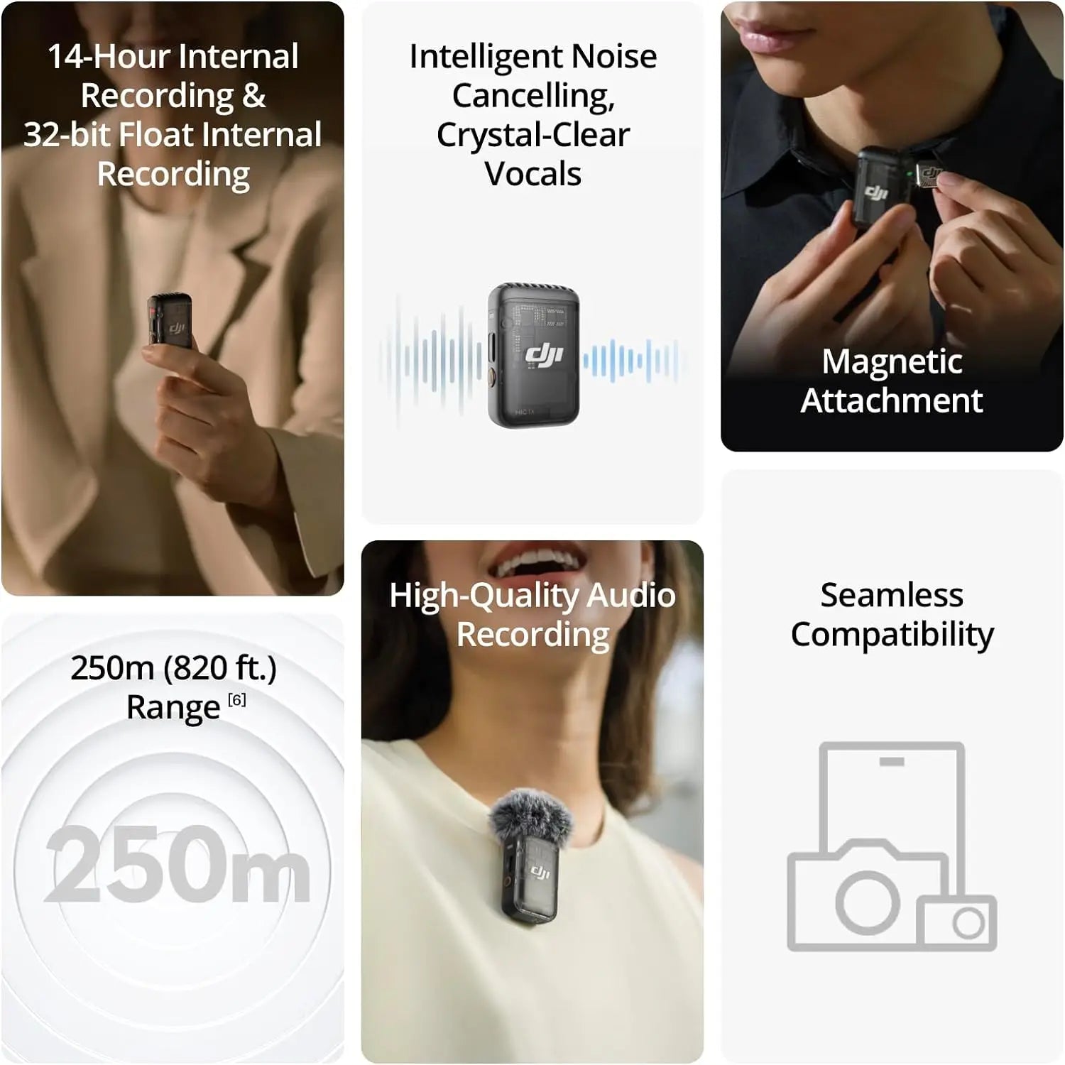 DJI Mic 2 – Wireless Microphone with Intelligent Noise Cancelling, 32‑Bit Float Internal Recording & 250m