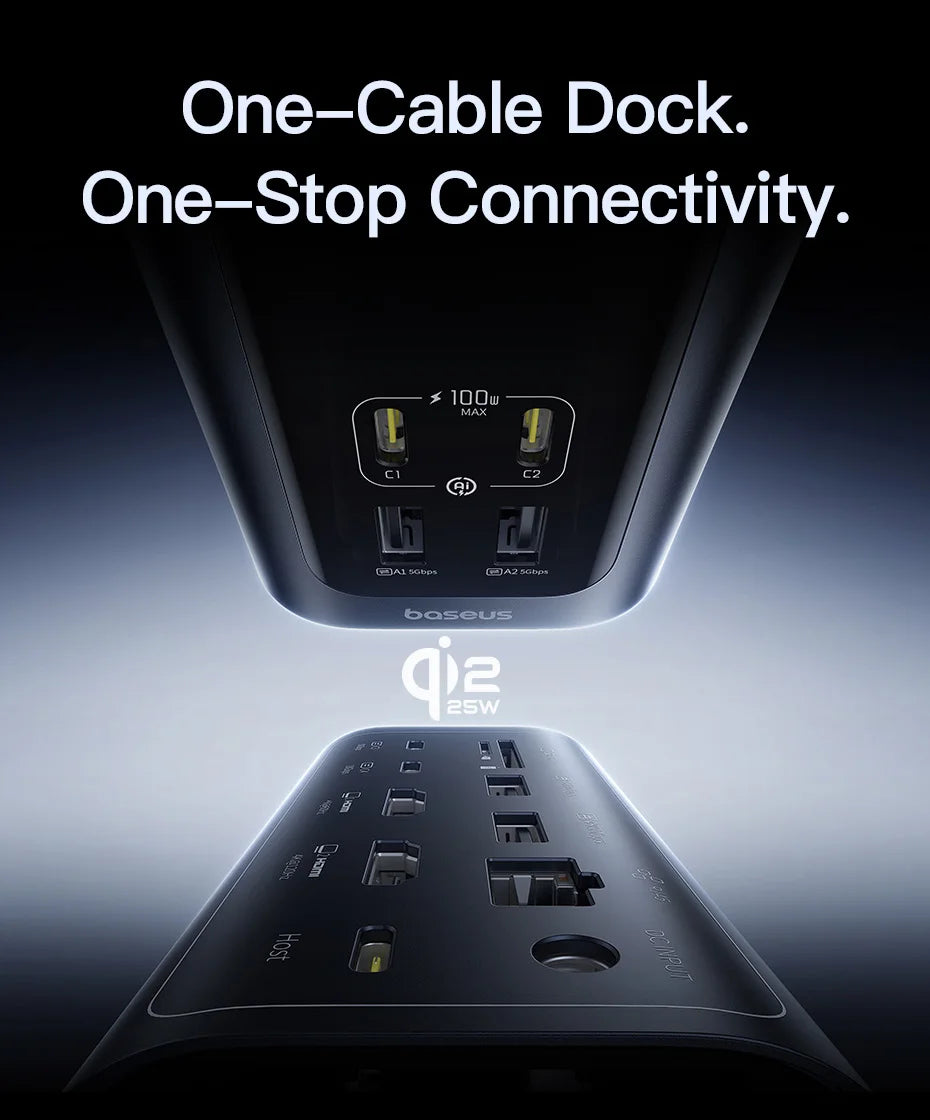 Baseus 160W 15‑in‑1 USB‑C HUB | Dual HDMI 4K@120Hz, Qi2.2 25W Wireless Charger