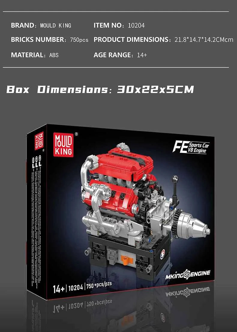 Mould King 10204 Motorized FE Sports Car V8 Engine Building Set - Limetastore