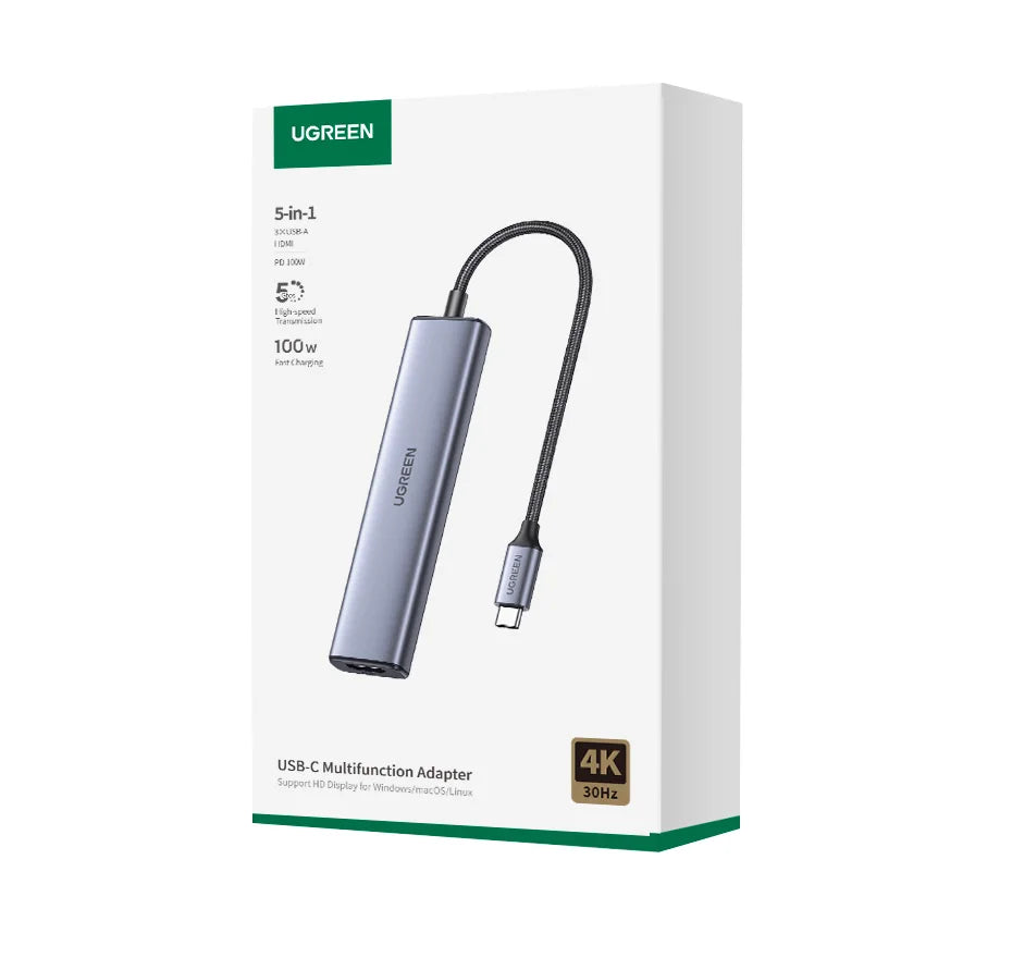 GREEN 7‑in‑1 USB‑C Hub with 4K HDMI, SD/TF, USB‑A 5Gbps, PD100W – Type‑C 3.1