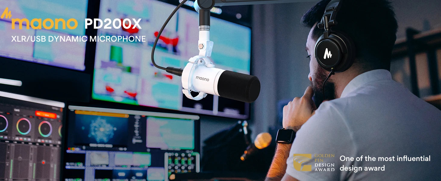 Maono PD200X – RGB Dynamic Gaming Microphone | USB/XLR Dual‑Mode Podcast Mic with Gain Control & One‑Key Mute