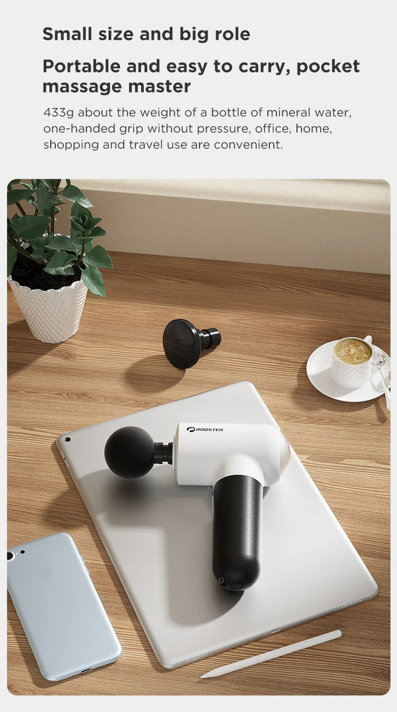 Booster V3 – Mini Electric Massage Gun | 6‑Speed Percussion Massager, Hot Compress, Portable Deep