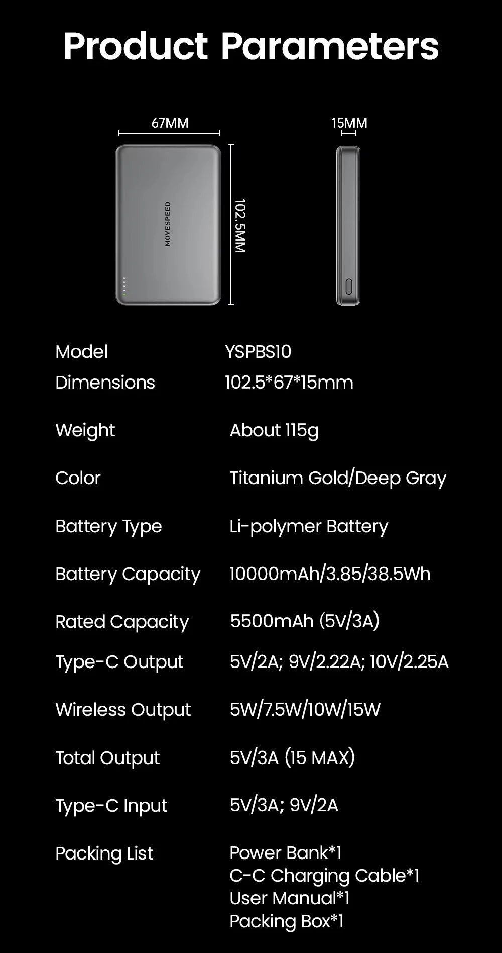 MOVESPEED S10 Slim Magnetic Power Bank 10000mAh PD20W MagSafe