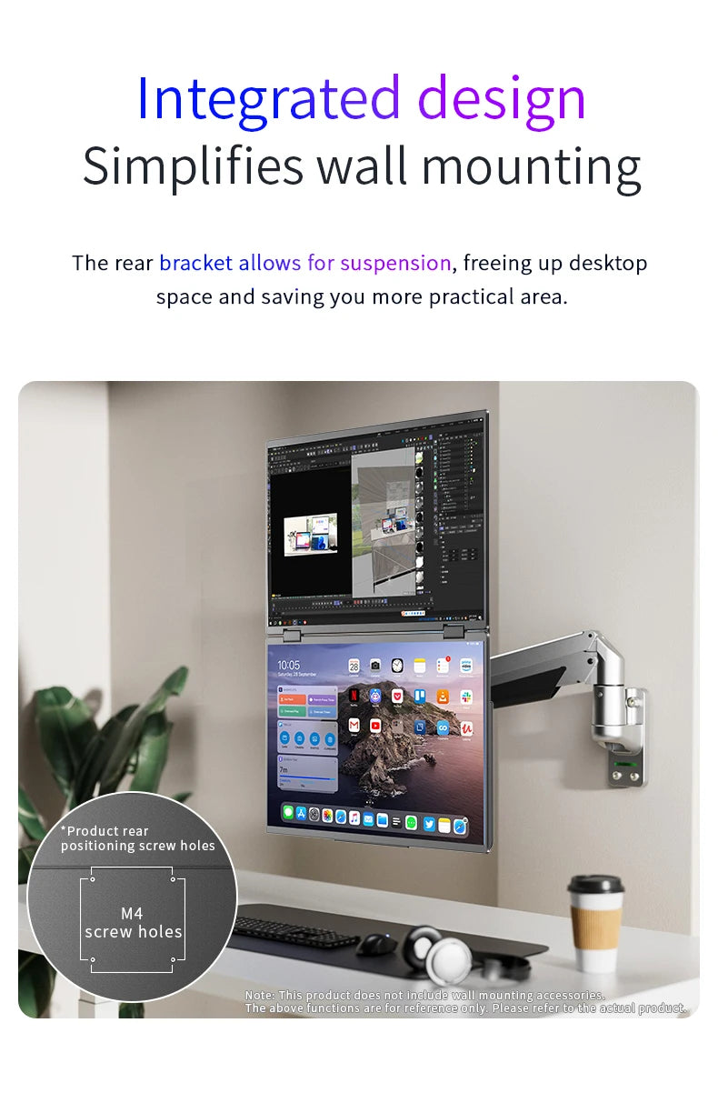 Sibolan 15.6 inch 4K Dual Screen Portable Monitor 60Hz Laptop Screen Extender Stackable Foldable Metal Material Triple Monitor - Limetastore