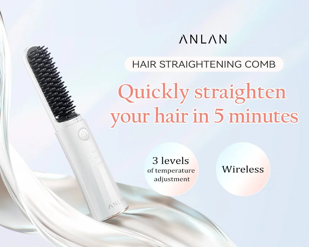 ANLAN Cordless Hair Straightener Brush | Ceramic, Negative Ions, Anti‑Scald, Portable
