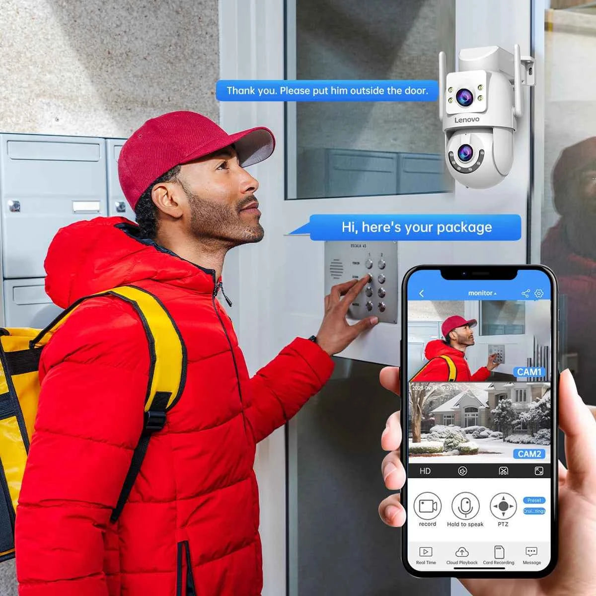 Lenovo WiFi PTZ Security Camera 8MP With Dual Screen Color Night Vision Outdoor Surveillance CCTV Camera Auto Tracking IP Camera - Limetastore