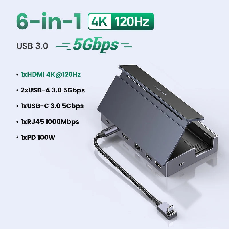UGREEN 9‑Port Steam Deck Dock with 4K60Hz HDMI, RJ45 Ethernet, PD100W, USB‑A/C