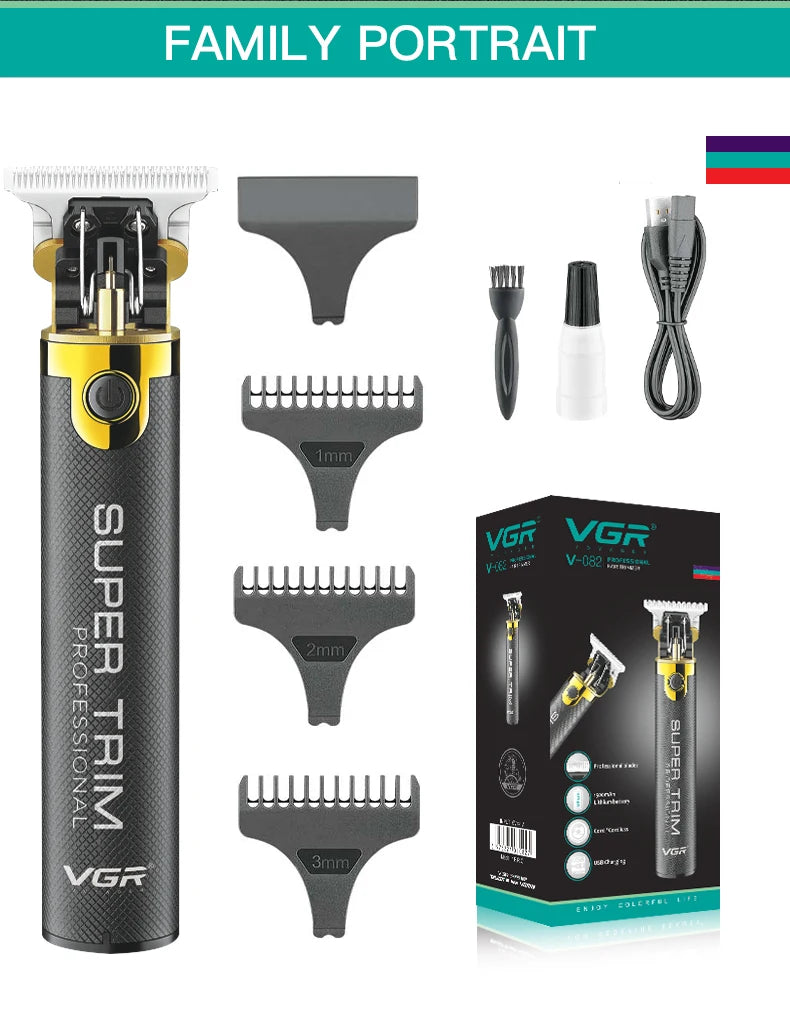VGR Professional Hair Clipper T9 Hair Cutting Machine Cordless Haircut Machine Rechargeable Bald Barber Trimmer for Men V-082