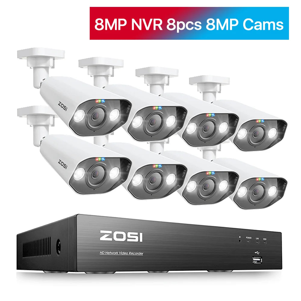 ZOSI 4K 8MP PoE Security Camera System – 8CH NVR Kit with 5MP/8MP Outdoor IP Cameras | AI Human