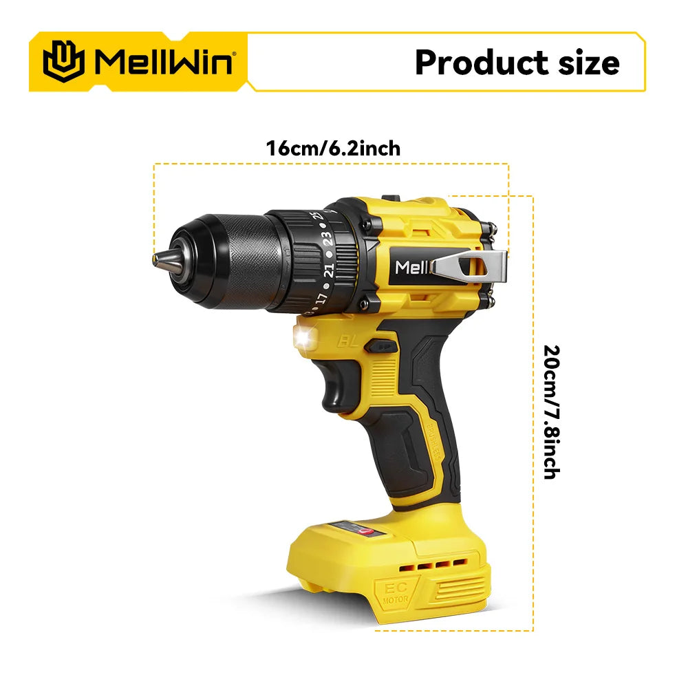 MELLWIN 480N.m Brushless Electric Impact Drill Set 3 IN 1 Cordless Multipurpose Screwdriver Tool Set For Makita 18V Battery Pin - Limetastore
