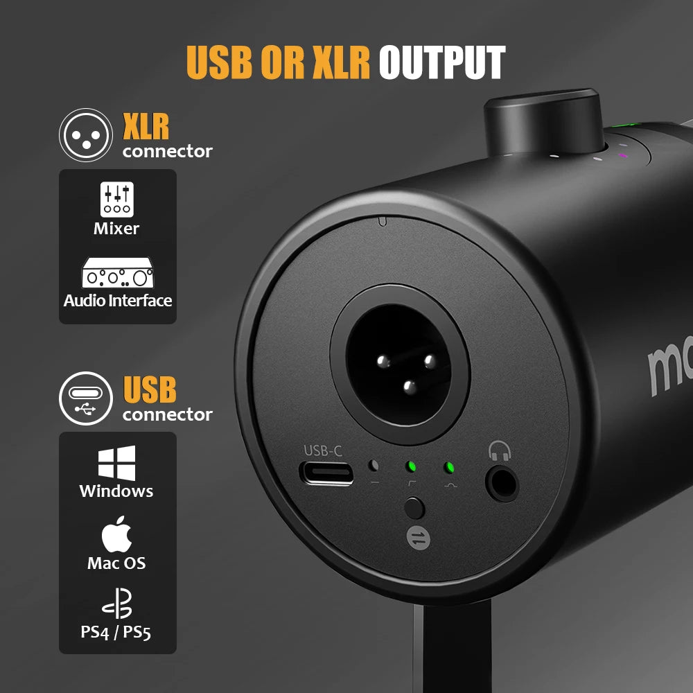 Maono PD400X – XLR/USB Dynamic Microphone | All‑Metal Podcast & Streaming Mic with One‑Touch Mute, Gain Control & Headphone Monitoring