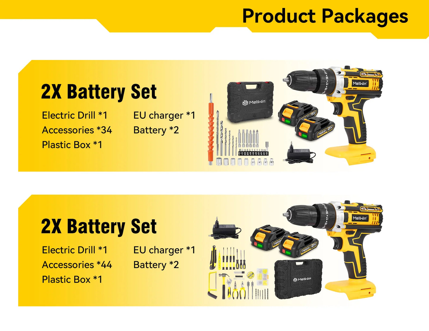 MELLWIN 25+3 Torque Electric Impact Drill 2 Speed Adjustable Cordless Electric Screwdriver Power Tool For Makita 18V Battery Pin - Limetastore