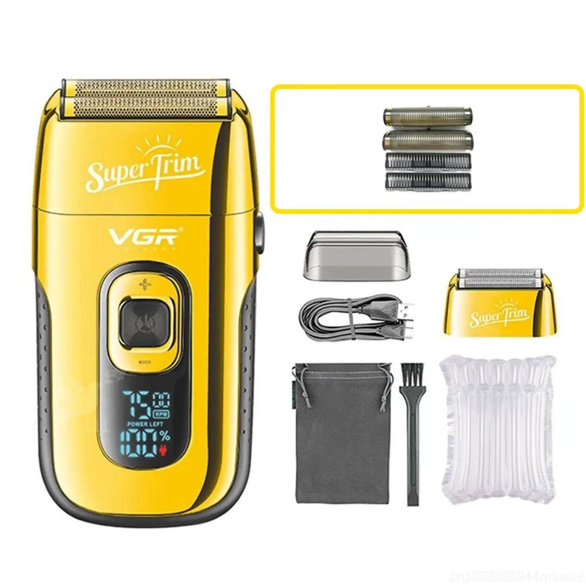 VGR Electric Shaver Professional Beard Shaver Reciprocating Bald Shaver Beard Trimmer Rechargeable LED Display Golden V-332