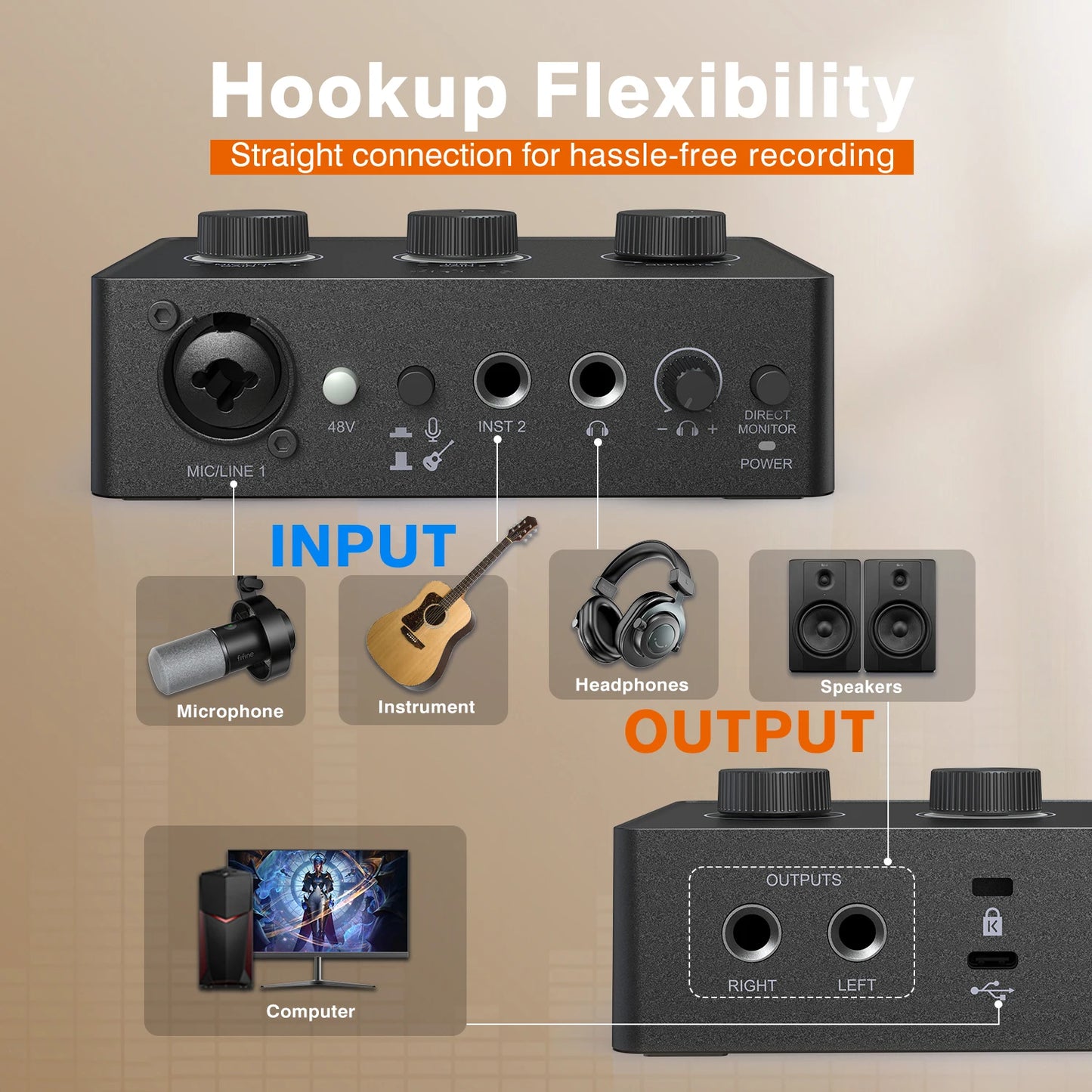 FIFINE Ampli1 XLR Audio Interface | 48V Phantom Power & Gain Control