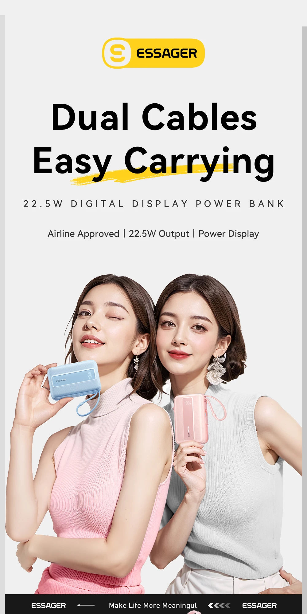 ESSAGER Mini Power Bank 20000mAh with Cables 22.5W PD