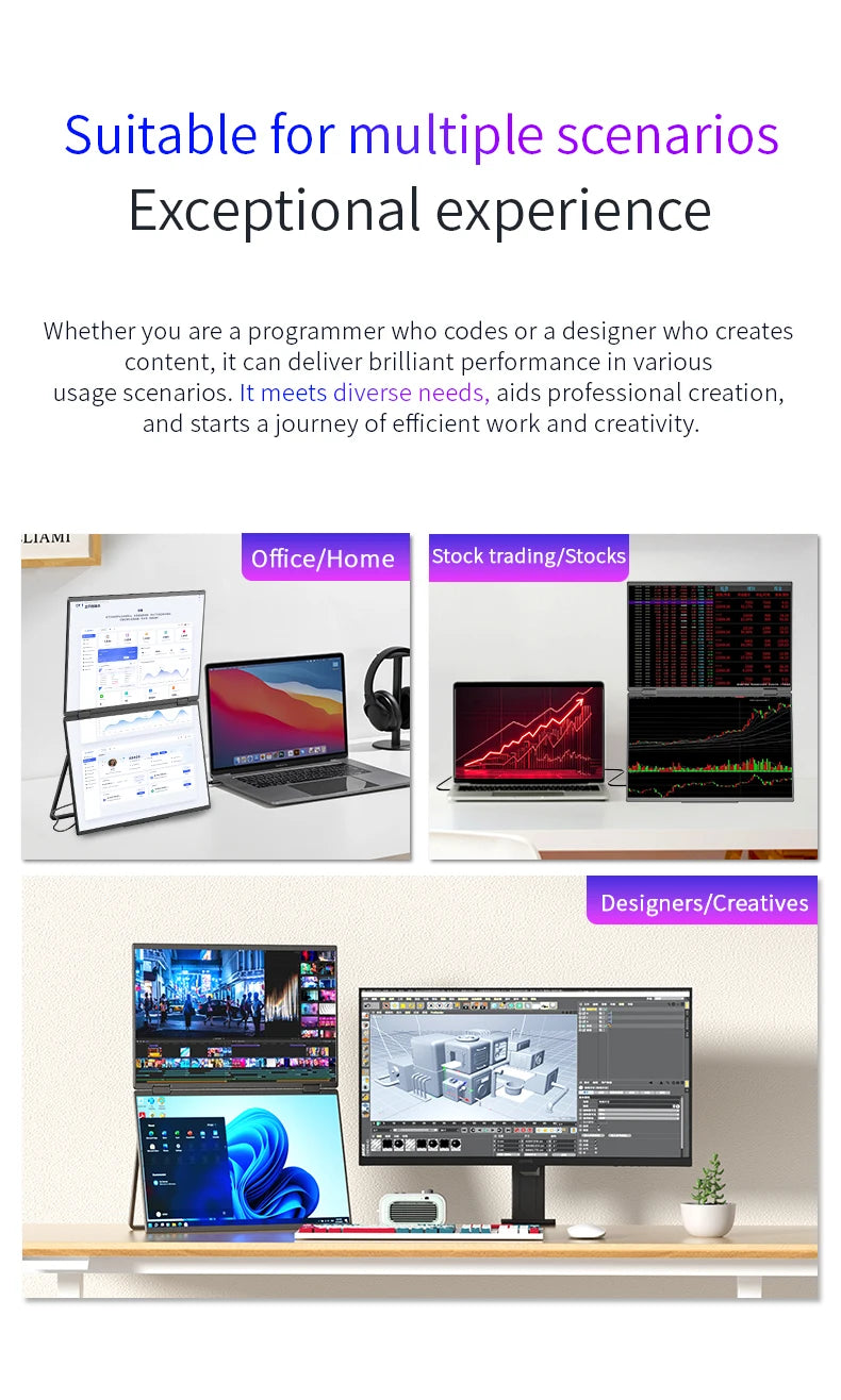 Sibolan 16 inch 2.5K Dual Screen Portable Monitor 2560*1600P 60Hz Foldable Extender USB-C HDMI Ports For Laptop Mac & Wins - Limetastore